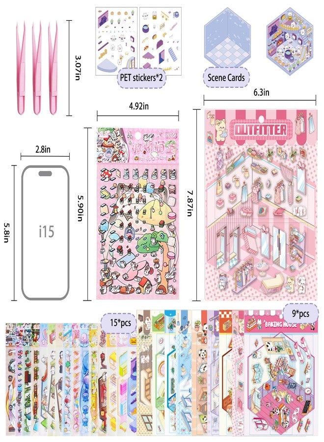 Aifong 24 Sets 3D Sticker Scene Fun Cute Cartoon Stickers Scene Make Your Own Mini Room Scenes Miniature Supermarket for Relief Stress Pass The Time (A1-24sets) - Image 2